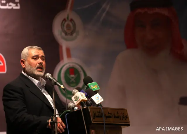 Palestinian Prime Minister in the Gaza Strip, Ismail Haniya delivers speech during a celebration in Gaza City on April 22,2010. Photo by Mohammed Asad