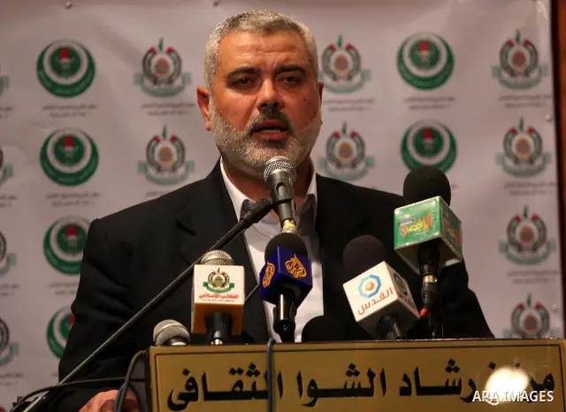 Palestinian Prime Minister in the Gaza Strip, Ismail Haniya delivers speech during a celebration in Gaza City on April 22,2010. Photo by Mohammed Asad
