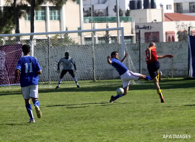 Palestinians and foreigners play a soccer match between France and Spain on the fourth day of Gaza's version of the World Cup in Gaza City on 05 May 2010. The Gaza Strip kicked off its own version of the World Cup with t...