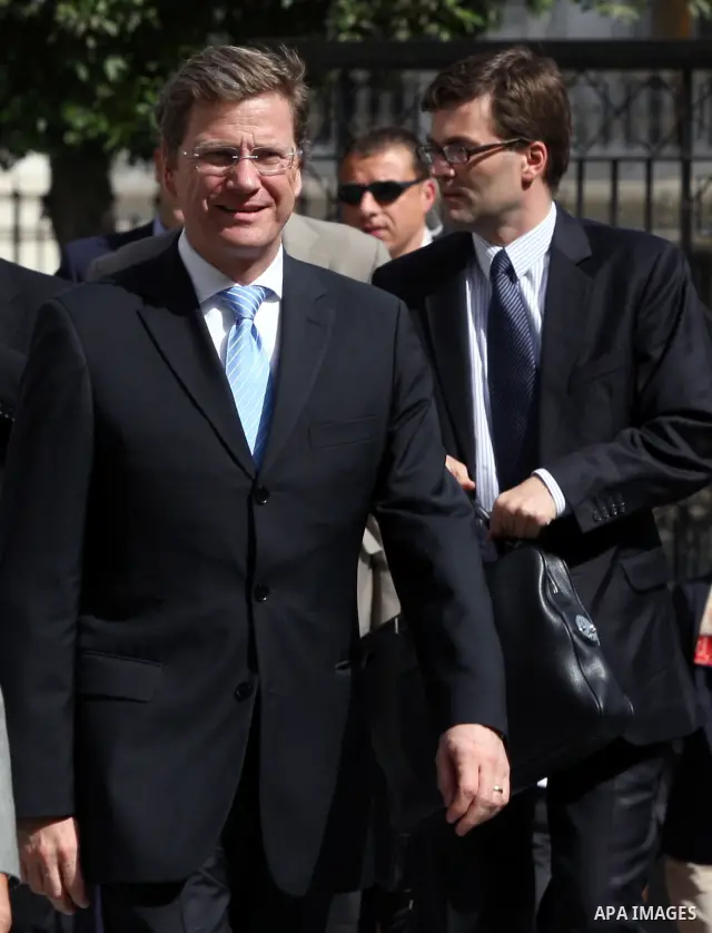 German Foreign Minister, Guido Westerwelle arrives to meet Amr Moussa, secretary general of the Arab League, in Cairo, Egypt, 22 May 2010. Westerwelle visits the Middle East for several days. photo by Wissam Nassar.