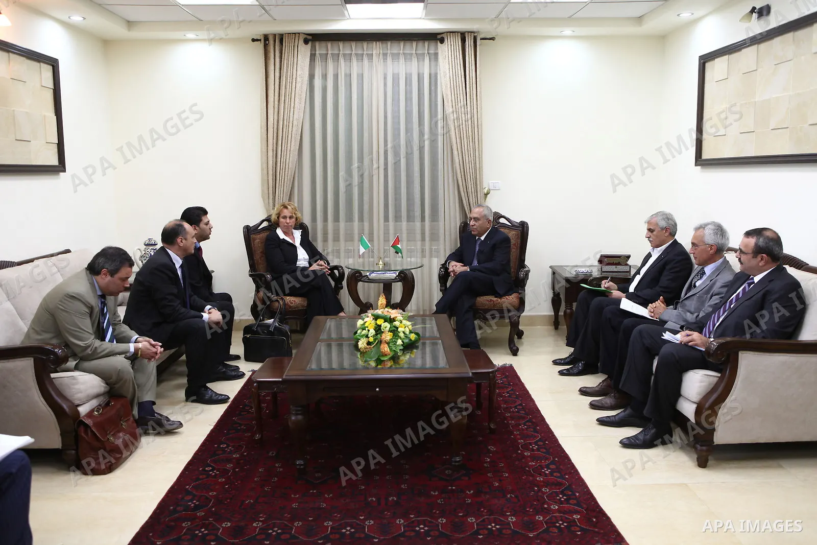 Palestinian Prime Minister Salam Fayyad during his meeting with the Italian deputy Foreign Minister, Stephani Karaksy at the Prime Minister's Office on June 3, 2010. Photo by Mustafa Abu Dayeh\pool