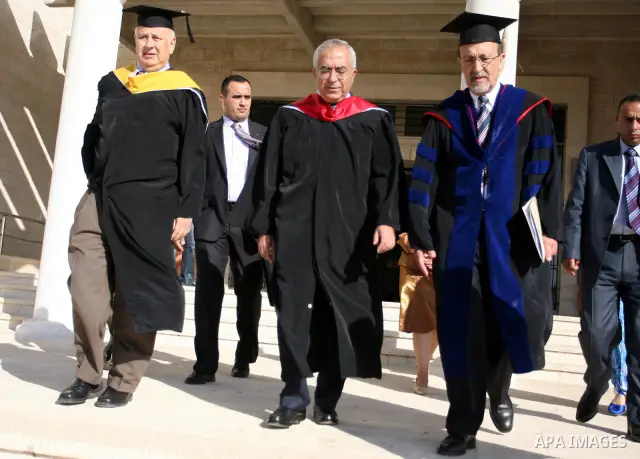 Palestinian Prime Minister Salam Fayyad attends the 35th Graduation Ceremony for students of Birzeit University near the West Bank city of Ramallah on June 5, 2010. Photo by Eyad Jadallah