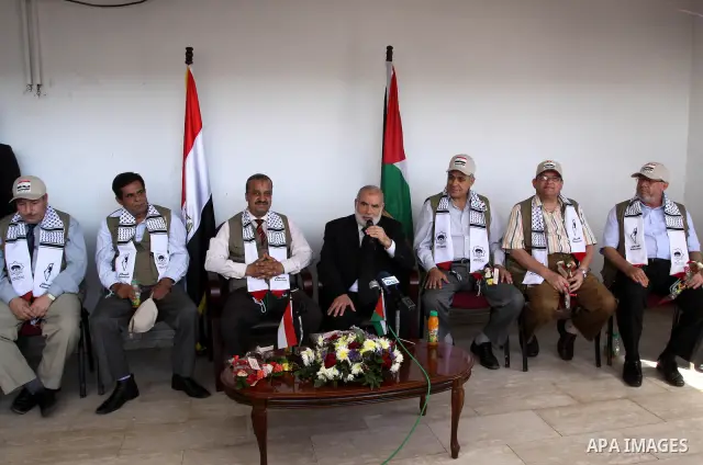 The spokesman of the Palestinian Parliament, Ahmed Bahr meets with the Egyptian Parliament delegation in Gaza, June 8, 2010. The Egyptian parliament members entered Gaza on Tuesday during a visit to Gaza which has been u...
