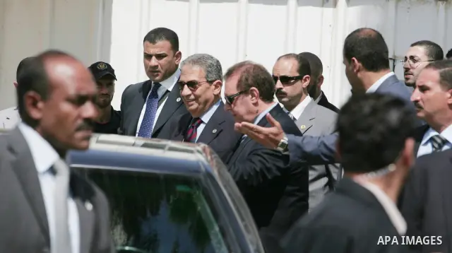 Arab League chief Amr Mussa arrives in the Gaza Strip through the Rafah border crossing with Egypt June 13, 2010, on his first visit to the besieged territory which has been languishing under a tight Israeli-Egyptian blo...