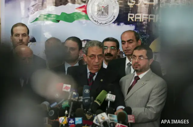 Arab League chief Amr Mussa arrives in the Gaza Strip through the Rafah border crossing with Egypt June 13, 2010, on his first visit to the besieged territory which has been languishing under a tight Israeli-Egyptian blo...