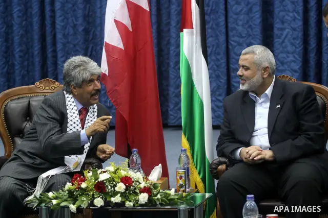 Palestinian Prime Minister in Gaza Strip, Ismail Haneya meets the Bahraini delegation in Gaza, June 15, 2010. Bahraini delegation entered Gaza during a visit to Gaza which has been under the Israeli blockade since Hamas...
