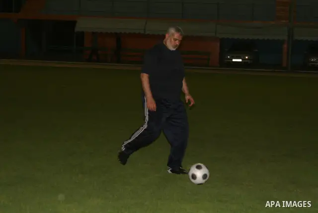 Palestinian Prime Minister in Gaza Strip, Ismail Haneya takes part during a soccer match with the Bahraini delegation in Gaza, June 16, 2010. Bahraini delegation entered Gaza during a visit to Gaza which has been under t...