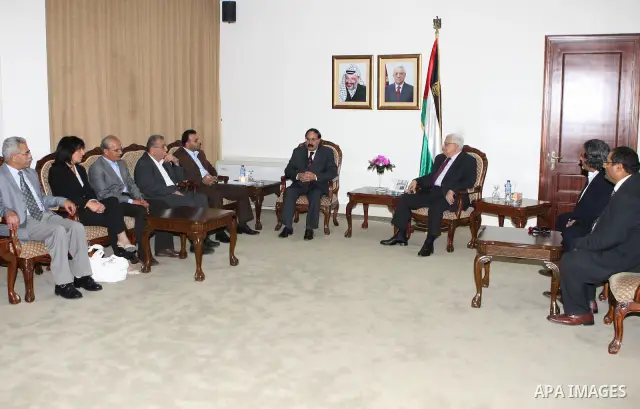 Palestinian President Mahmoud Abbas during a meeting with Palestinian Writers Union in the West Bank city of Ramallah on June 28, 2010. Photo by Thaer Ganaim
