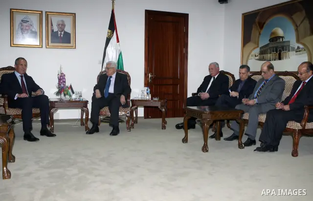 Palestinian President Mahmoud Abbas during his meeting with the Russian Foreign Minister, Sergei Lavrov in the West Bank city of Ramallah on June 29, 2010. Photo by Thaer Ganaim