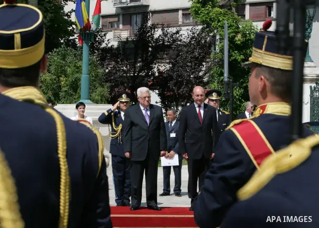 Palestinian President Mahmoud Abbas (Abu Mazen) meets with Romanian President Traian Basescu in Bucharest on July 12,2010. Photo by Thaer Ganaim