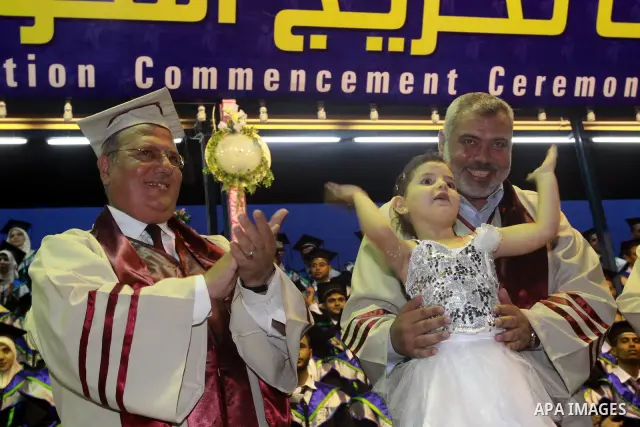 Palestinian Prime Minister in Gaza Strip, Ismail Haniyeh attends the 11th graduating celebration in the College of Applied Sciences in Gaza city on July 14 2010. Photo by Mohammed Asad