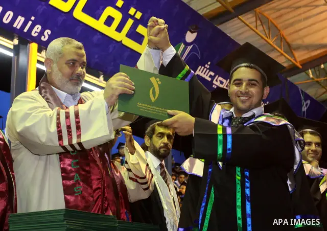 Palestinian Prime Minister in Gaza Strip, Ismail Haniyeh attends the 11th graduating celebration in the College of Applied Sciences in Gaza city on July 14 2010. Photo by Mohammed Asad