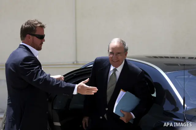 President Barack Obama's special envoy to the Middle East, George Mitchell arrives in the West Bank town of Ramallah On 17 July 2010, for a meeting with the Palestinian President Mahmoud Abbas. Mitchell is shuttling betw...