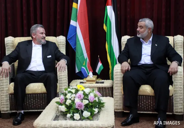 Palestinian Prime Minister in Gaza Strip, Ismail Haneya meets with the South African delegation in Gaza city on July 18,2010. Photo by Mohammed Asad