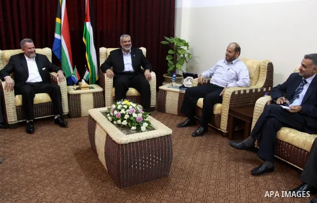Palestinian Prime Minister in Gaza Strip, Ismail Haneya meets with the South African delegation in Gaza city on July 18,2010. Photo by Mohammed Asad