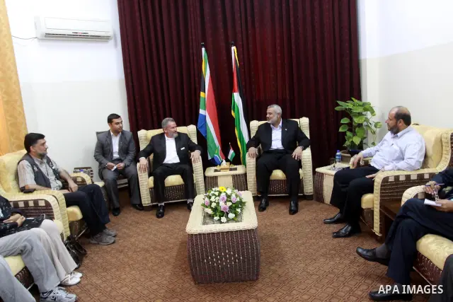 Palestinian Prime Minister in Gaza Strip, Ismail Haneya meets with the South African delegation in Gaza city on July 18,2010. Photo by Mohammed Asad