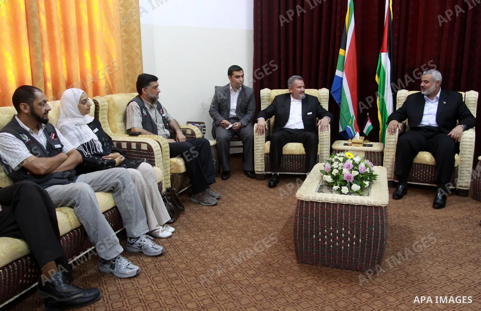 Palestinian Prime Minister in Gaza Strip, Ismail Haneya meets with the South African delegation in Gaza city on July 18,2010. Photo by Mohammed Asad