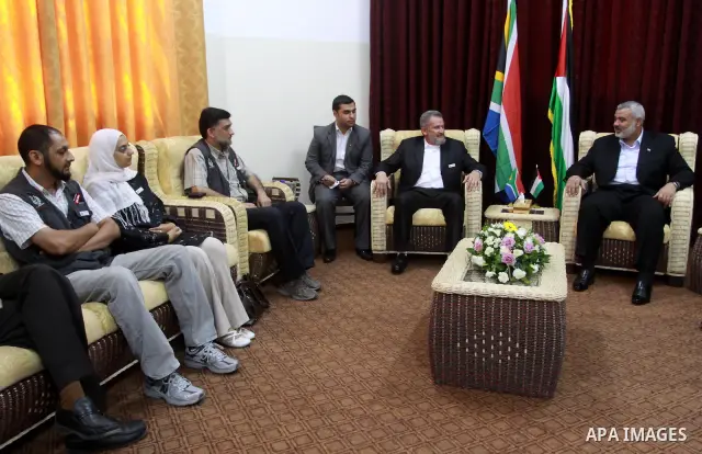 Palestinian Prime Minister in Gaza Strip, Ismail Haneya meets with the South African delegation in Gaza city on July 18,2010. Photo by Mohammed Asad