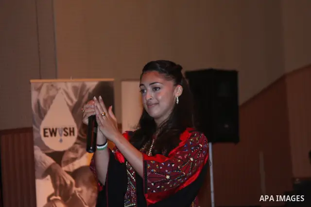 The British-Palestinian hip hop star Shadia Mansour performs during a party in the West Bank city of Hebron on July 20 2010. Mansour has a Palestinian origins and most of her songs are pro-Palestinians. Photo by Mamoun W...