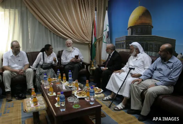 The spokesman of the Palestinian Parliament, Ahmed Bahr meets the British Parliament delegation in Gaza, August 7, 2010. The British Parliament delegation entered Gaza during a visit to Gaza which has been under the Isra...