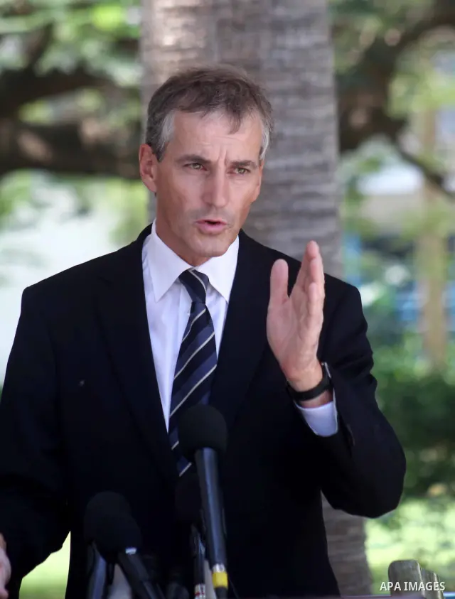 Norway's Foreign Minister Jonas Gahr Stoere speaks to the media during a news conference at the U.N. Relief and Works Agency (UNRWA) headquarters in Gaza City August 16, 2010. The Palestinian Authority's budget is in the...