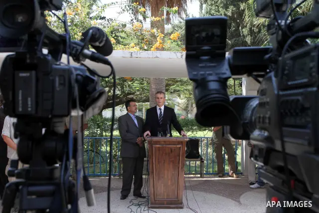 Norway's Foreign Minister Jonas Gahr Stoere speaks to the media during a news conference at the U.N. Relief and Works Agency (UNRWA) headquarters in Gaza City August 16, 2010. The Palestinian Authority's budget is in the...