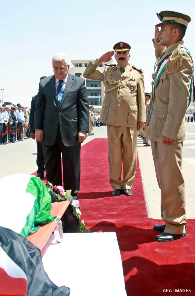 Palestinian President, Mahmoud Abbas (Abu Mazen) during the funeral of Major General, Amin Al-Hindi in the West Bank town of Ramallah on 18 August 2010. photo by Omar Rashidi