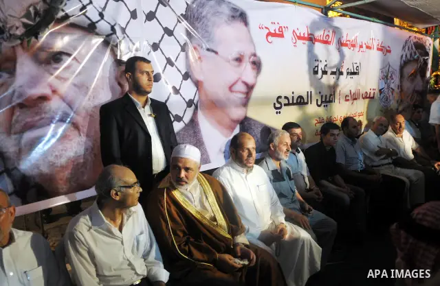 Palestinian Prime Minister in Gaza Strip, Ismail Haneya during the consolation of the Major General Amin al-Hindi in Gaza city on August 19,2010. Photo by Mohammed Ostaz
