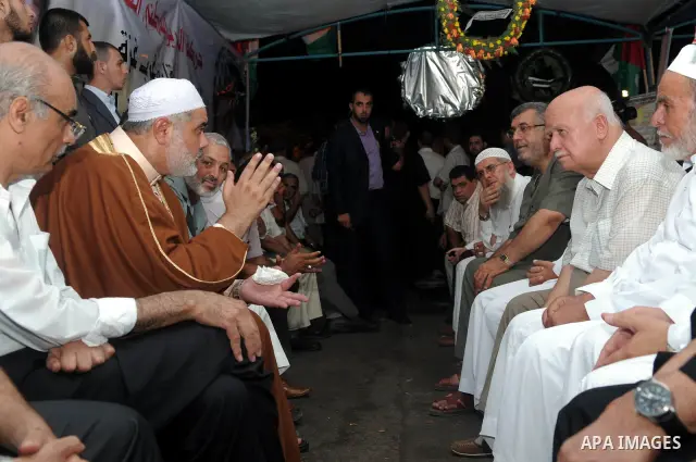 Palestinian Prime Minister in Gaza Strip, Ismail Haneya during the consolation of the Major General Amin al-Hindi in Gaza city on August 19,2010. Photo by Mohammed Ostaz