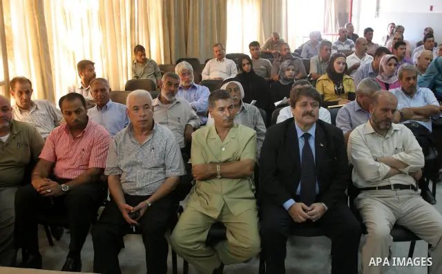 Palestinian leaders attend the Palestinian National Conference in defense of the rights and national constants and a rejection of direct negotiations and U.S. pressure, in Gaza City on August 25,2010 . Photo by Mohammed...