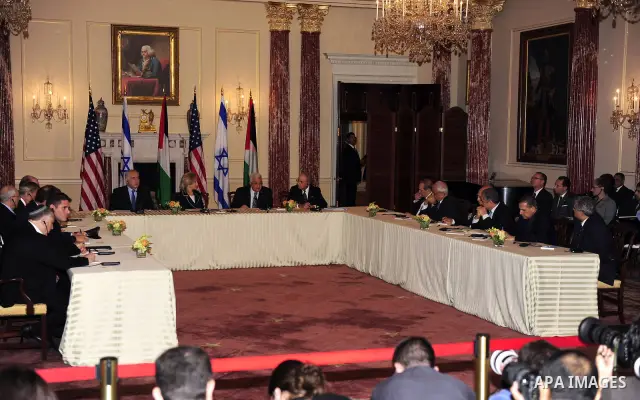 Palestinian President Mahmoud Abbas (Abu Mazen) attends the opening session of the direct negotiations with Israeli Prime Minister Benjamin Netanyahu and U.S. Secretary of State Hillary Clinton in Washington DC on Sept....
