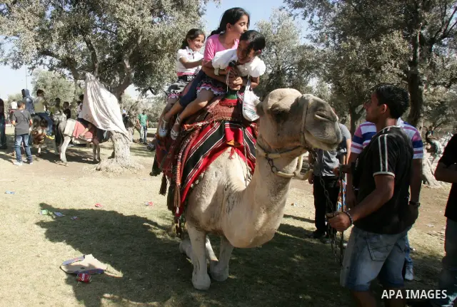Palestinian children enjoy riding in a park on the outskirts of Israeli annexed east Jerusalem, on the second day of the Eid al-Fitr on September 11, 2010, as Muslim families continue to celebrate the end of the holy fas...