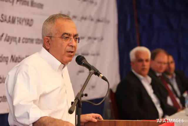 Palestinian Prime Minister Salam Fayyad during his visiting to the West Bank city of Nablus and placing the corner stone for the Mukata'a building in Nablus, Sept. 14, 2010 . Photo by Mustafa Abu Dayeh / Pool