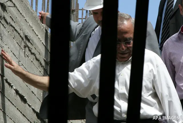 Palestinian Prime Minister Salam Fayyad during his visiting to the West Bank city of Nablus and placing the corner stone for the Mukata'a building in Nablus . Sept. 14, 2010 . Photo by Wagdi Eshtayah