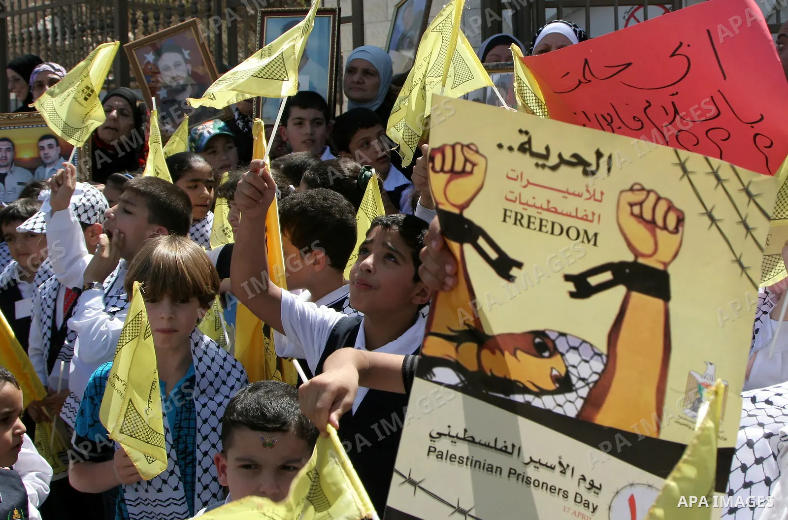 Palestinian women and children protest calling for the release of their relatives from Israeli jails, on Sept. 19, 2010, in the northern Israeli occupied West Bank city of Nablus . More than 7,000 Palestinians, including...
