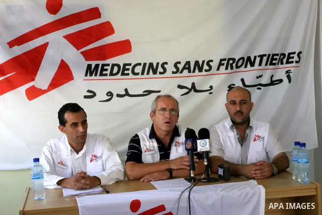 Members of Medecins sans frontieres during a press conference in Gaza City on 21,2010 . Organization "Medecins sans frontieres" confirmed the continuation of the Israeli siege imposed on Gaza Strip for several years is a...
