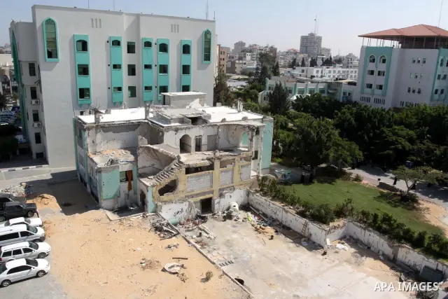 A general view on the destroyed building " the scientific laboratories building " after the Israeli war on Gaza Strip, in Gaza City on Sept. 26,2010 .The Islamic University was bombed and destroyed the scientific laborat...