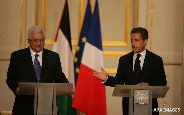 Palestinian President Mahmoud Abbas during a meeting with the French President, Nicolas Sarkozy in Paris on September 27, 2010. Photo by Thaer Ganaim