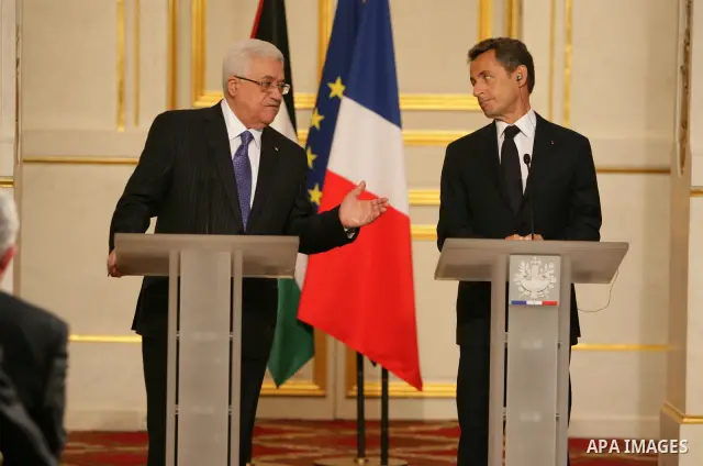 Palestinian President Mahmoud Abbas during a meeting with the French President, Nicolas Sarkozy in Paris on September 27, 2010. Photo by Thaer Ganaim