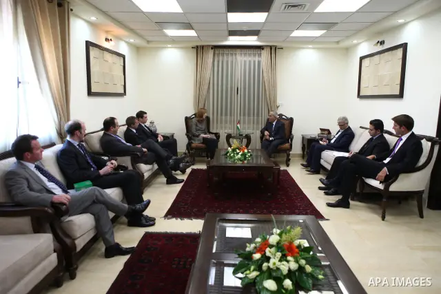 Palestinian Prime Minister Salam Fayyad during a meeting with a delegation from the Middle East Council of the British Conservative Party in the West Bank city of Ramallah on Sept. 29,2010. Photo by Mustafa Abu Dayeh / P...