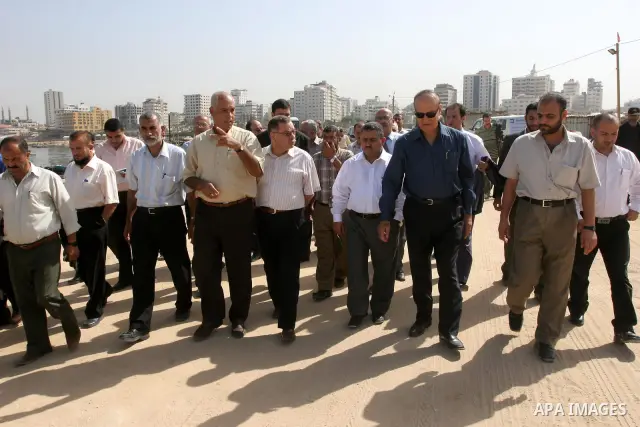 The Arab delegation during their tour of Gaza Port, Gaza City on Oct. 14,2010 . Arab delegation entered Gaza during a visit to Gaza to inspect agricultural situation in the region after the 22-day Israeli war on Gaza . P...