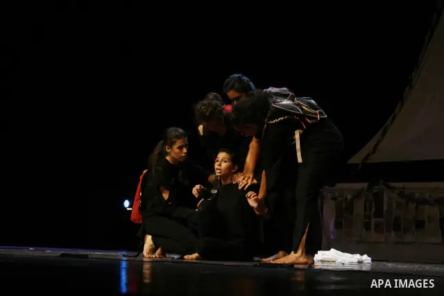 Palestinian children are performing the play "Gaza mono-logues" in the Cultural Palace,in the West Bank city of Ramallah on Oct. 17, 2010 . Photo by Issam Rimawi