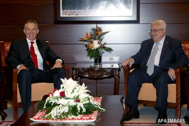 Palestinian President Mahmoud Abbas (Abu Mazen) , during a meeting with Mr. Tony Blair , in the West Bank city of Ramallah on October 19,2010. Photo by Thaer Ganaim