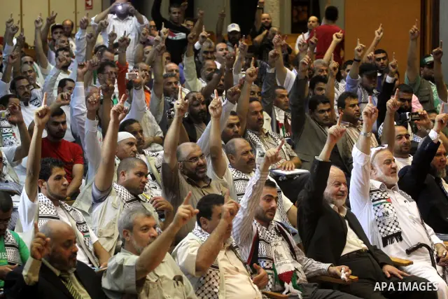 Over 300 international peace activists from Lifeline 5 convoy attend a ceremony to honoring them , in Gaza City on Oct. 22,2010 . The aid convoy carrying over 300 international activists late 21 October crossed into the...