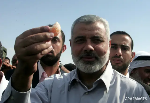 Palestinian Prime Minister in Gaza Strip, Ismail Hanyieh attends the inauguration ceremony of the largest plantation of citrus and fruits built on the site of a former Jewish settlement near Khan Yunis in the southern Ga...