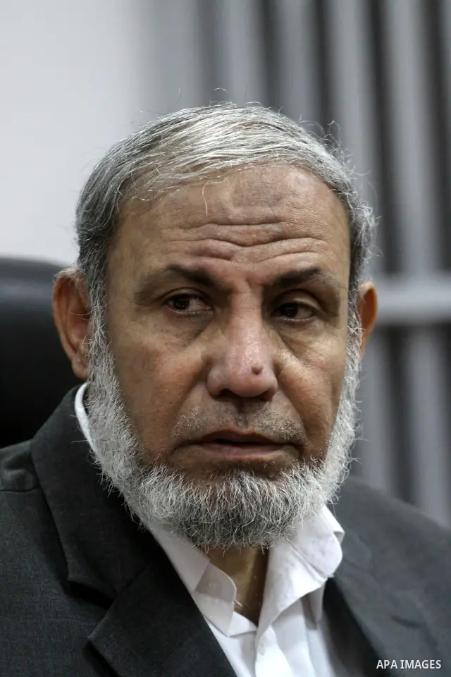 Palestinian Hamas leader, Mahmoud al-Zahar delivers speech about the latest political development in front of Palestinian security officers, in Gaza city on Oct. 28,2010. Photo by Mohammed Asad