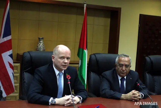 Palestinian Prime Minister Salam Fayyad during his meeting with the Secretary of State for Foreign &Commonwealth Affairs-UK, William Hague in the West Bank city of Ramallah on Nov. 3,2010. Photo by Issam Rimawi