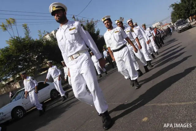 Palestinian security officers during a presentation in streets of Gaza Strip , in Gaza City on Nov 7,2010 . Photo by Mohammed Asad