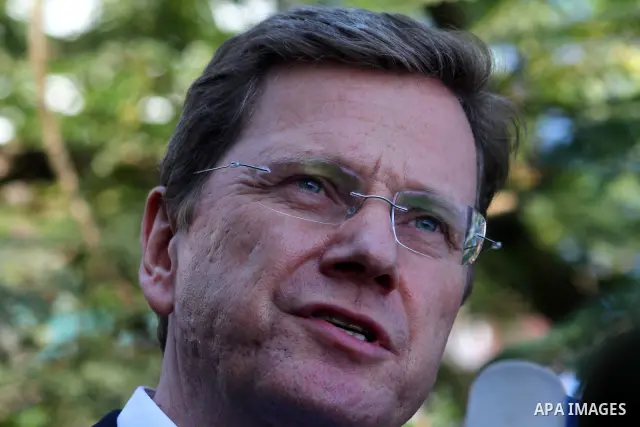 German Foreign Minister Guido westerwelle delivers a speech during a press conference while his visiting to the water treatment project funded by the German government in Gaza city, Monday, Nov. 8, 2010. Visting German F...