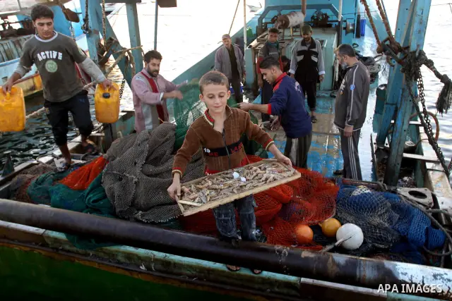 A Palestinian boy carry his catch after a night at the sea in the port of Gaza City on Nov. 9,2010. Fishermen, suffer from the tightening of the Israeli siege imposed on Palestinian fishermen a forbidden fishermen by Isr...